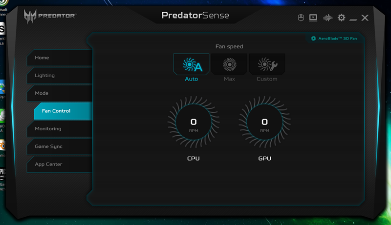 Acer ne nudi fino podešavanje brzine ventilatora. Brzina je ili automatska ili maksimalna ili fiksna
