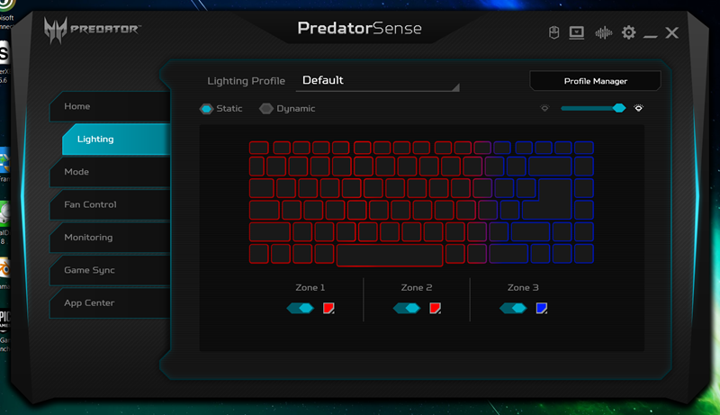 Osvjetljenje tipkovnice izvedeno je u zonama, a ne odvojeno za svaku tipku