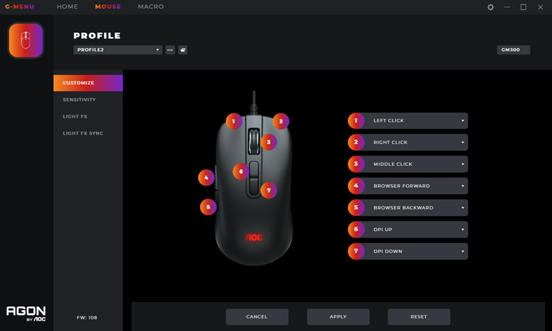 Sve tipke mogu se reprogramirati u aplikaciji G-Menu, gdje se može upravljati profilima i RGB rasvjetom