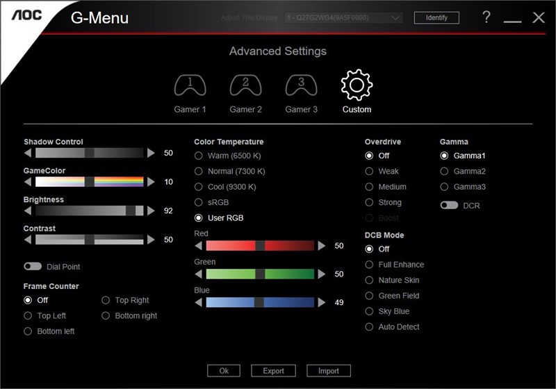 Aplikacija G-Menu, temeljena na Windowsima, namijenjena je konfiguraciji monitora te predstavlja mnogo praktičniju alternativu OSD-u i fizičkim kontrolama
