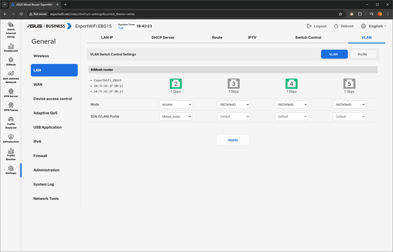 Svakom LAN Ethernet portu možete pripisati profil tipske mreže te tako, za sve što se spaja izravno ili neizravno u taj port, vrijede specifična pravila