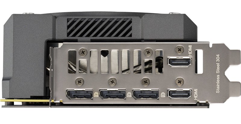 Asus je karticu opremio s čak pet najmodernijih videoizlaza, preciznije s tri DisplayPort 2.1b i dva HDMI 2.1b priključka