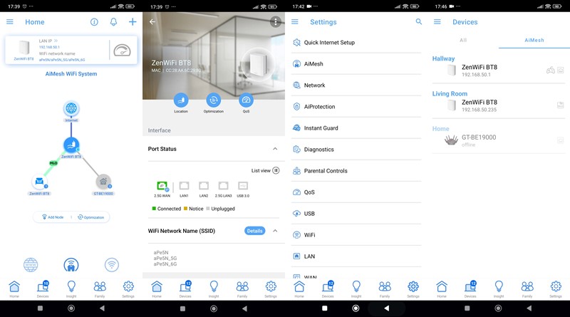 Kao i drugi Asusovi mesh uređaji koji ne spadaju u ExpertWiFi seriju, i ovim se može upravljati pomoću Android ili iOS aplikacije Asus Router, koja je ujedno daleko pogodnija od web-sučelja za slabije upućene korisnike