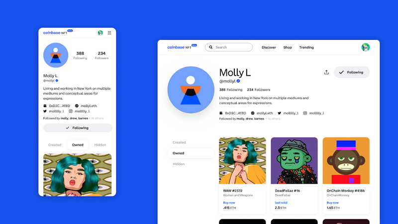 Profil na servisu Coinbase NFT