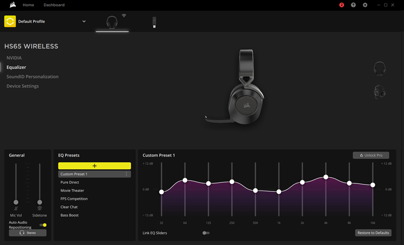 Prilagodba zvuka obavlja se pomoću aplikacije iCUE, uz mogućnost korištenja SoundID funkcionalnosti, kako bi vam aplikacija pomogla u pronalaženju idealnog zvučnog profila