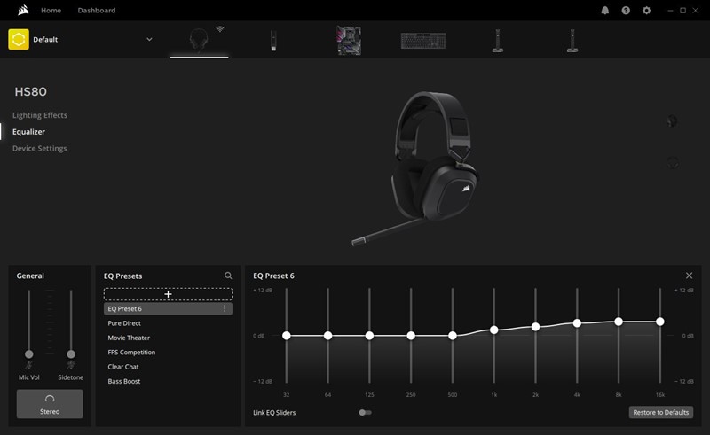 Softver iCUE nudi, među ostalim, 10-pojasni ekvilizator, u kojem možemo “otvoriti” zvuk Corsairova headseta