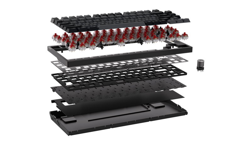 Tajna tišine ove tipkovnice u dvostrukoj je podlozi, načinjenoj od silikona i guste spužve, koja ublažava udarac prekidača o dno kućišta, i time značajno ublažava buku tipkanja