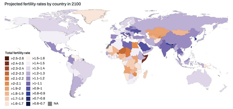 Očekivane stope nataliteta po zemljama 📷 The Lancet