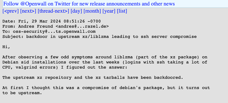 "Subject: backdoor in upstream"
