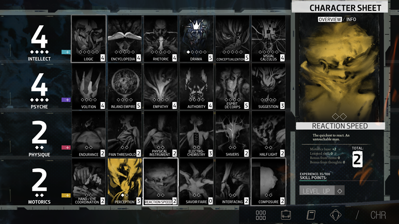 Sustav razvoja lika vrlo je složen i razdvojen na četiri kategorije s po šest vještina, koje drastično mijenjaju razvoj pojedinih situacija u igri