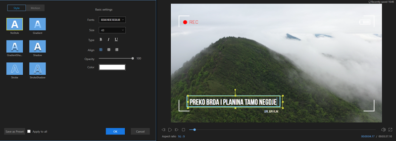 Primjer uređivanja animiranog tekstualnog potpisa