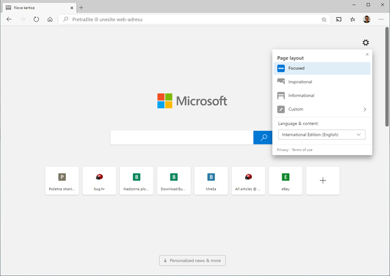 Personaliziranje početne stranice, odnosno sadržaja koji će se prikazivati kada se otvori nova kartice, svakako je dobro došla mogućnost