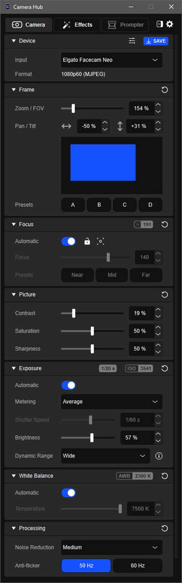 Camera Hub vrlo je privlačna aplikacija, pogotovo jer eksplicitno napiše trenutačnu brzinu zatvarača, ISO i temperaturu boje, no nedostaje podešavanje tinta te na našem računalu nije uvijek radila bez ponovnog pokretanja