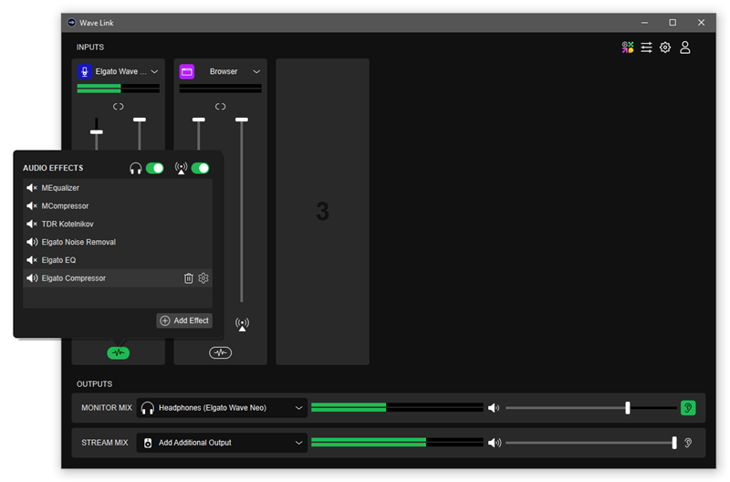 Wave Link središnja je aplikacija za ovaj mikrofon te vam ona omogućuje umiksavanje različitih izvora zvuka u dva izlaza, te primjenu VST efekata na ulaze zvuka, uključujući mikrofonski
