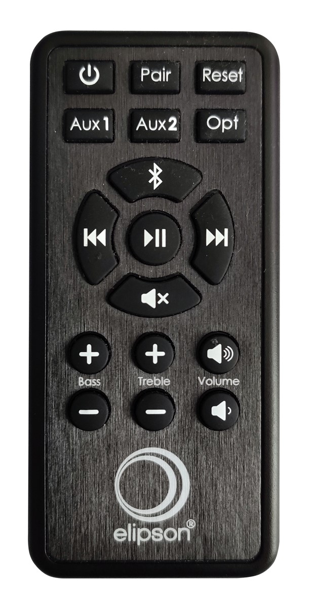 Kompaktan i praktičan daljinski upravljač sadrži sve potrebne kontrole, uključujući one za uparivanje preko Bluetootha te pojačanje ili smanjenje basova i visokih frekvencija