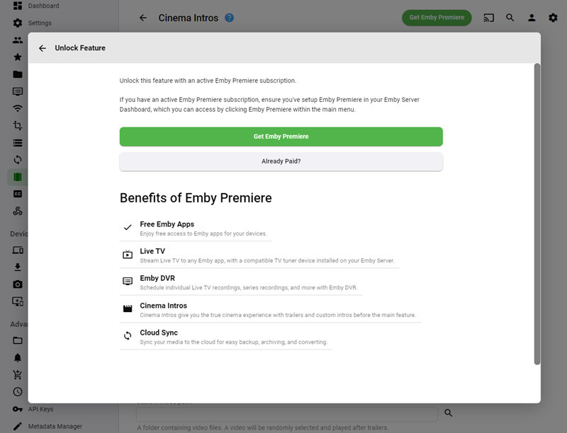 Naplatno izdanje krije niz dodatnih mogućnosti, pa ako se Emby želi iskusiti u punini onoga što može ponuditi, onda valja biti spreman i na plaćanje mjesečne pretplate, ili jednokratno plaćanje za izdanje Premiere…
