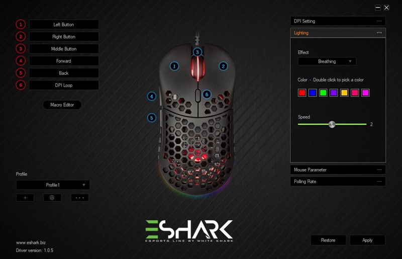 Iako maksimalno jednostavan, driver omogućuje podešavanje svega što biste mogli poželjeti, od RGB osvjetljenja, preko makro naredbi i korisničkih profila, do mogućnosti senzora