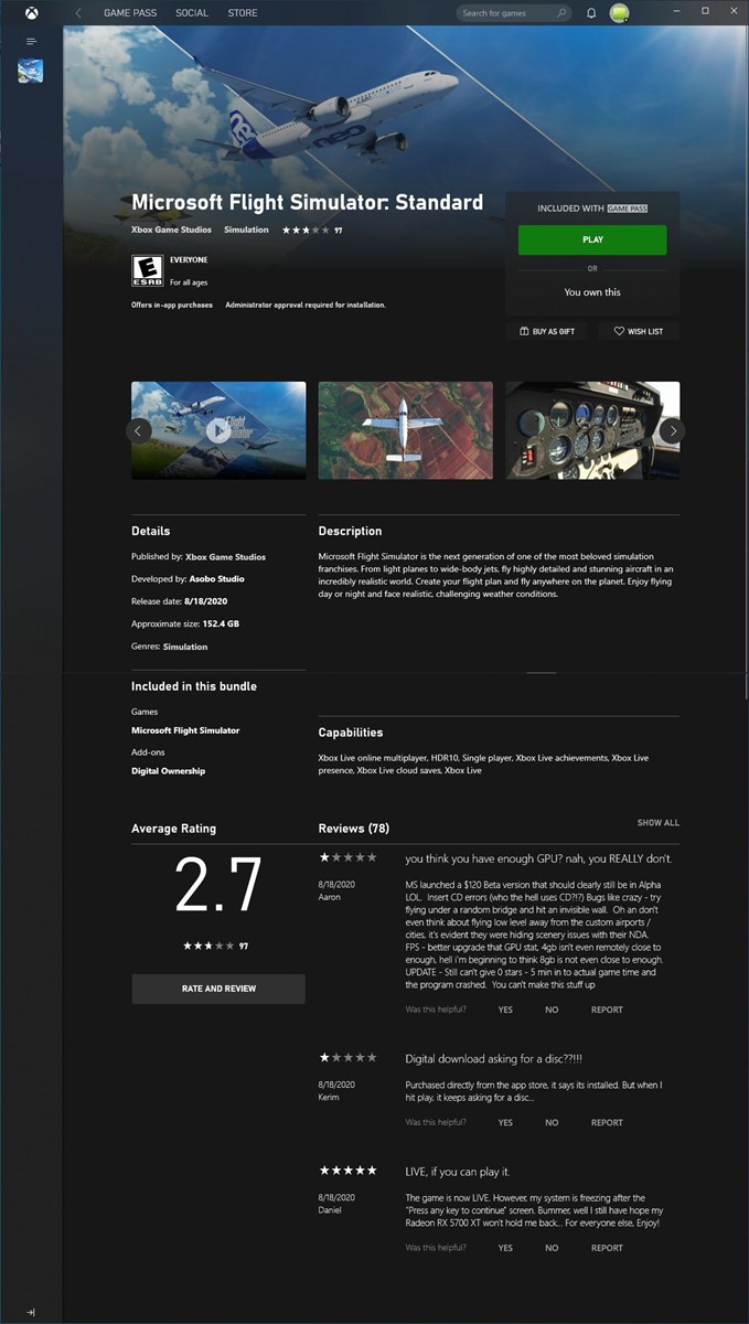 2.7 - prosječna ocjena na Xbox servisu, ili što bi na Steamu rekli - "Mixed reviews".  Polako se vade vile i pale baklje...