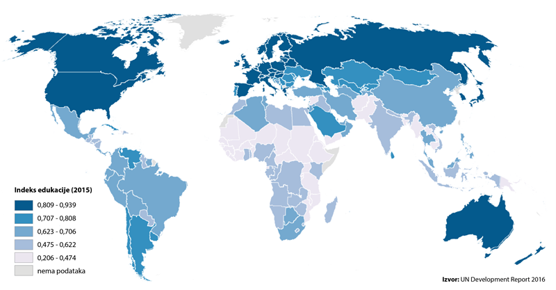 Indeks edukacije (EI) jedan je od tri dijela HDI-a (Human Development Index), a računa se tako da se odredi prosjek između očekivanog broja godina školovanja podijeljenog s 18 (18 je očekivani broj godina do završetka fakulteta) i prosječnog broja završenih godina školovanja u populaciji iznad 25 godina podijeljenog s 15 (15 je očekivani maksimum u 2025. godini). U Hrvatskoj EI iznosi 0,770.