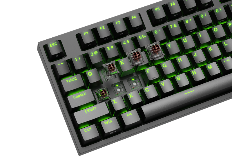 Mehanički prekidači mogu se zamijeniti, a u paketu dolazi alat za lako vađenje i umetanje te dva rezervna prekidača