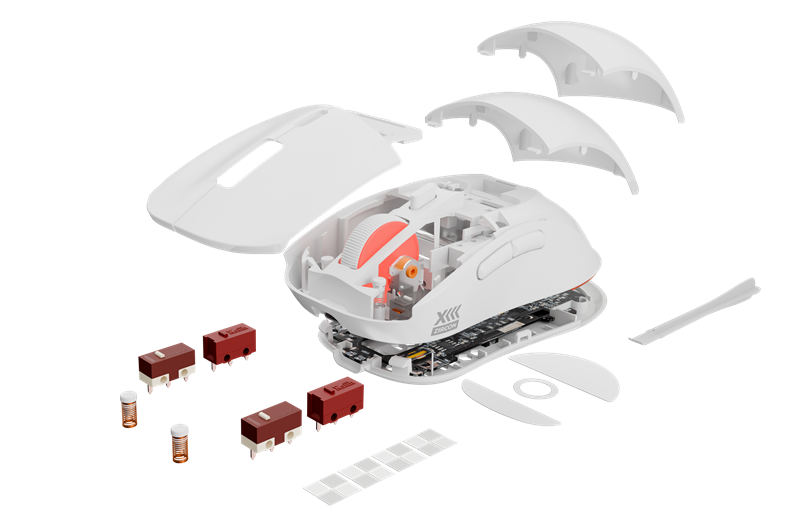 Zamjenski dijelovi uključuju i dva para različitih prekidača, kako biste si sami mogli prilagoditi karakteristike lijeve i desne tipke