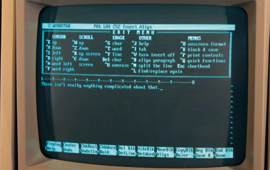 WordStar 4.0. 📷 Screenshot: YouTube/Travic McBee