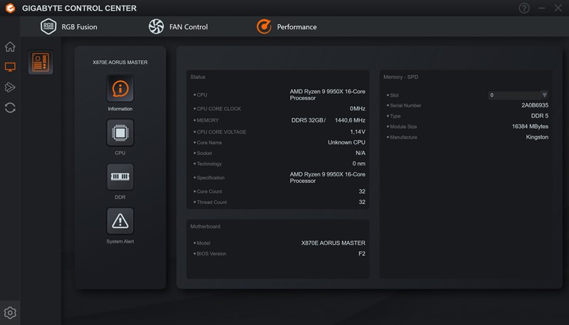 Gigabyteov softver Control Center omogućuje automatsku instalaciju upravljačkih programa, podešavanje RGB osvjetljenja i brzinu vrtnje ventilatora, kao i optimizaciju performansi