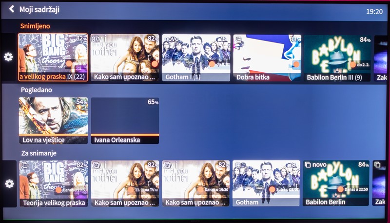 Kategorija "Moji sadržaji" okuplja snimljene i pregledane sadržaje, kao i one s čijim gledanjem nismo završili