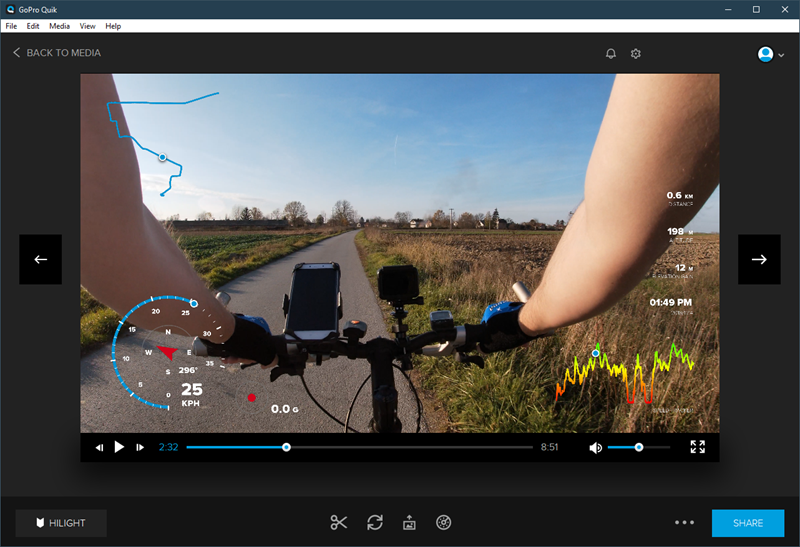 Pomoću softvera Quick na video mogu se nalijepiti informacije izvučene iz podataka od GPS-a i drugih senzora – šteta samo što se taj “overlay” s “mjernim instrumentima” ne može eksportirati kao zasebni video s prozirnom pozadinom, kako bi ga korisnik iskoristio u programu kojem on želi
