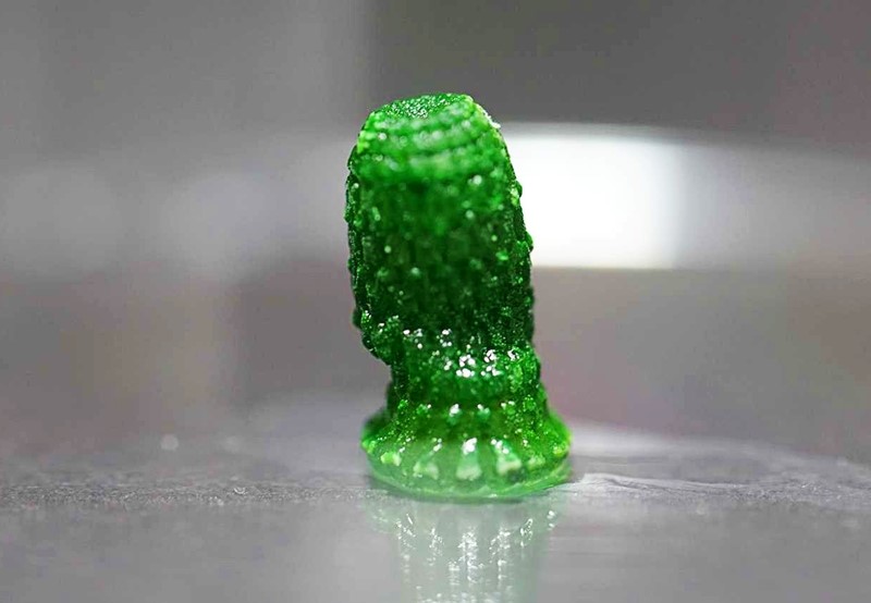 3D otisnuti 'ananas' s cijanobakterijama koje rastu nakon razdoblja razvoja od 60 dana. Zelena boja dolazi od klorofila fotosintetskih bakterija  📷 Yifan Cui/ETH Zurich