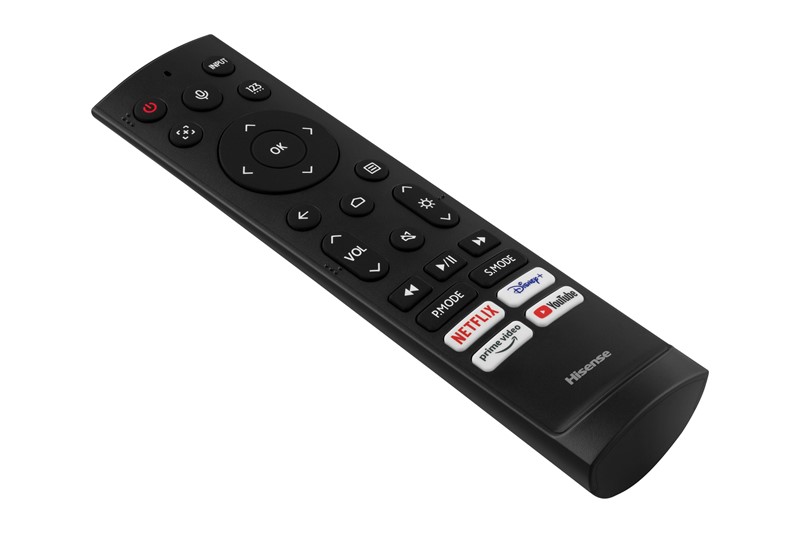 Kompaktni daljinski upravljač sadrži sve najvažnije tipke – za brzu aktivaciju najpopularnijih streaming servisa, odabir ulaza te profila slike i zvuka, namještanje glasnoće zvuka i svjetline lasera, pokretanje sustava za namještanja geometrije i fokusa te brz pristup VIDAA OS-u. S projektorom komunicira pomoću Bluetootha, a ima i ugrađen mikrofon, namijenjen glasovnom upravljanju