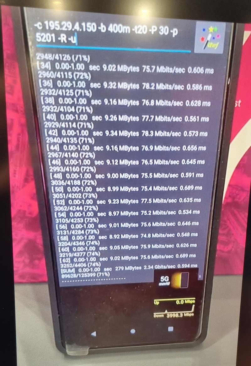 5G mmW - Brzina ostvarena tijekom prezentacije (u donjem dijelu ekrana)