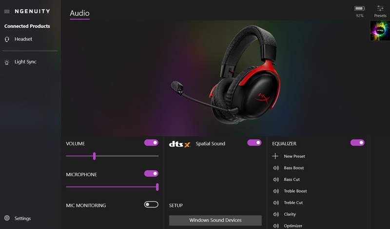 Aplikacija Ngenuity mjesto je gdje se može upravljati profilima zvuka i aktivirati 3D virtualni zvuk