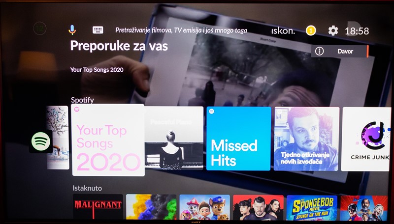 Na glavni ekran Android TV-a možete dodati trake pojedinih aplikacija, poput Spotifya, te brzo pristupati vašim playlistama