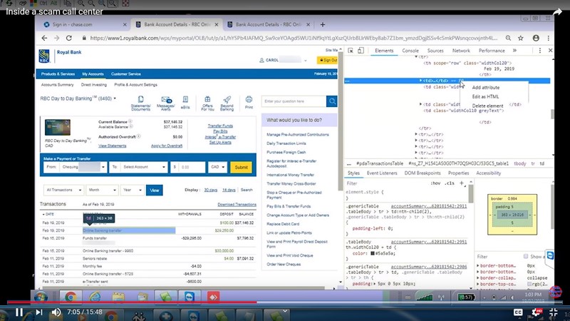 Snimka ekrana scammera pokazuje na koji način prepravlja HTML stranicu banke kako bi žrtvu "uvjerio" da joj je vraćeno previše novca