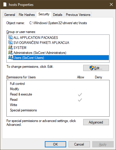Datoteku hosts ne možete izravno uređivati zato jer po defaultu obični korisnički račun, pod kojih vjerojatno koristite Windowse, nema dozvole za modificiranje njenog sadržaja