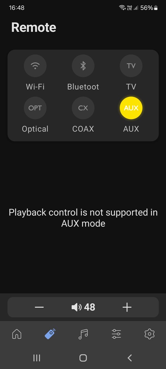 Kako je daljinski upravljač priložen KEF-ovim zvučnicima prilično generičke vrste, oportunije je koristiti tab daljinskog upravljača iz KEF Connecta – čak i kad koristimo vanjske uređaje na ulaznim priključcima