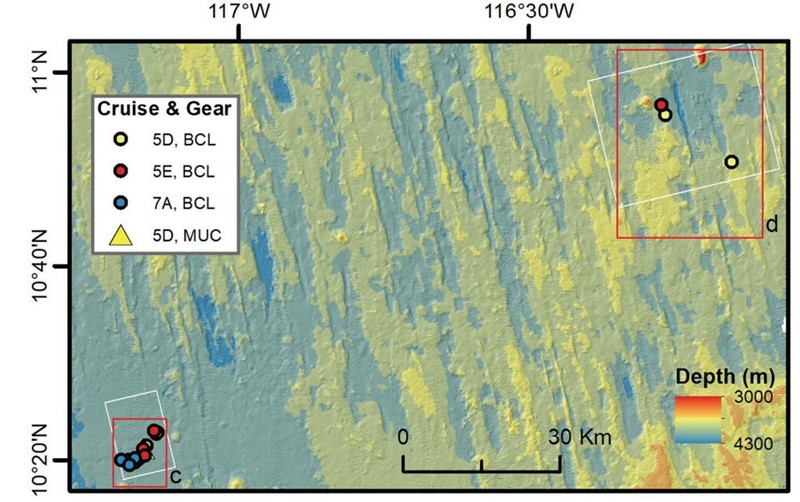 Mjesta obavljanja pokusa – na dnu Tihog oceana