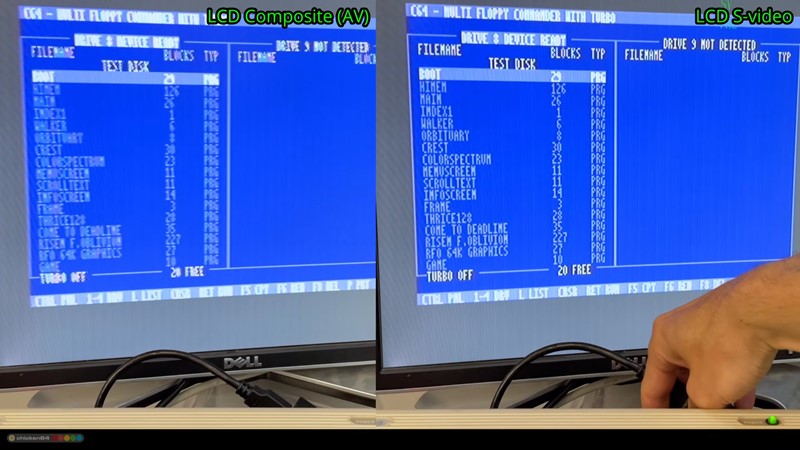 Razlika u kvaliteti prikaza na Dellovom LCD monitoru prilikom korištenja kompozitnog i S-Video izlaza iz Komodorca