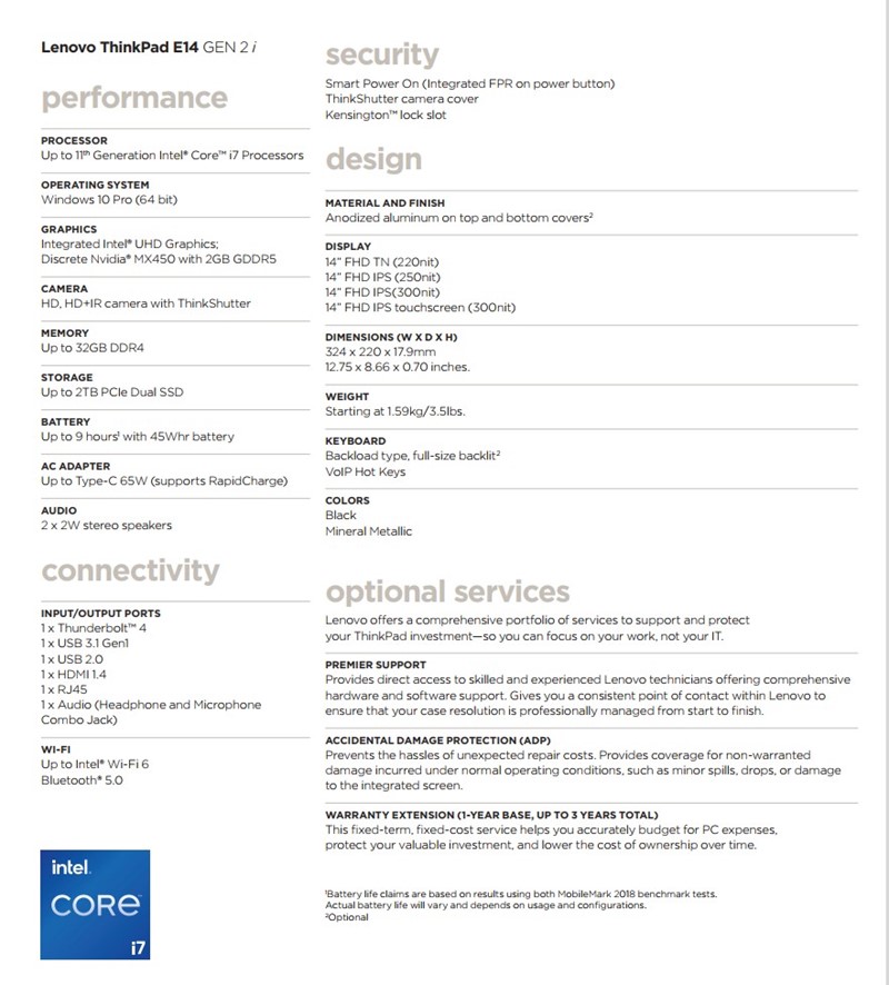 ThinkPad E14 Gen2 specifikacije