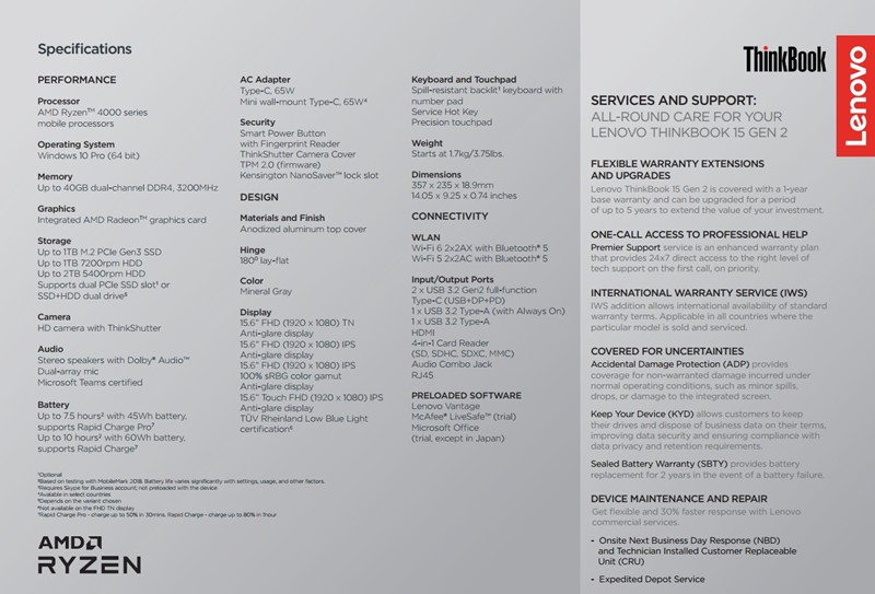 ThinkBook 15 Gen2 AMD specifikacije