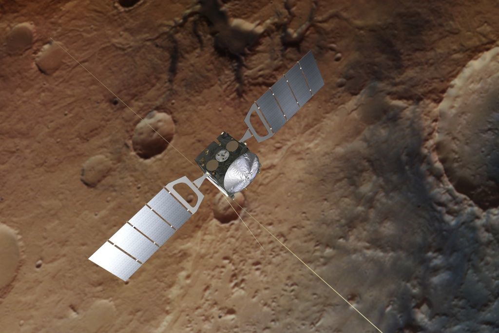 📷 Image: Spacecraft: ESA/ATG medialab; Mars: ESA/DLR/FU Berlin, CC BY-SA 3.0 IGO