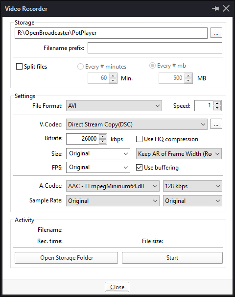 Kada želite iskoristiti kameru za snimanje videa, a ne streamanje, umjesto OBS-a ili XSplita bolje je iskoristiti PotPlayer i njegov snimač videa, jer on u izlaznu datoteku može spremiti originalni videostream, znači upravo onaj sadržaj koji kamera šalje računalu, bez rekomprimiranja