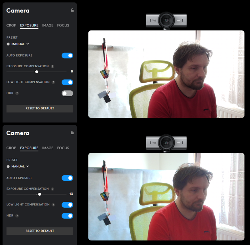 Obična i HDR slika (uz kompenzaciju ekspozicije) – HDR slika izgleda malo neprirodnije, no sačuvano je mnogo više detalja pod najintenzivnijim pozadinskim svjetlom, a da se istodobno vidi "dublje" u inače tamnije dijelove kadra