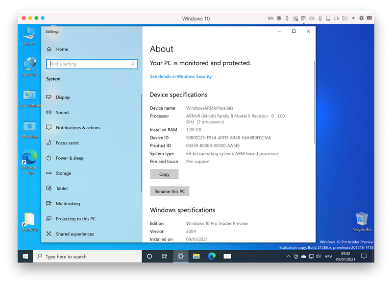 Windows on ARM prepoznao je 8-jezgreni procesor, a dodijelili smo mu 3 GB memorije u sklopu virtualizacije pod Parallels Desktopom. Performanse su, primjerice za korištenje neke Windows aplikacije koja vam baš treba a inače želite biti na Macu, bile solidne za ovako rane, gotovo alfa inačice i Parallels Desktopa ali i Microsoftove Intel emulacije pod ARM Windowsima koja je javno objavljena tek prije nešto manje od dva mjeseca.
