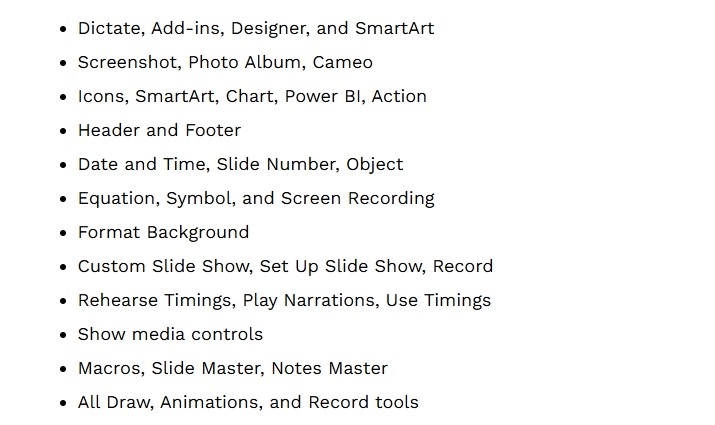 Funkcije izostavljene iz PowerPointa