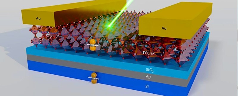 Ilustracija prikazuje perovskitni materijal na vrhu slojeva silicijevog dioksida, srebra i silicija 📷 Jin Lee et al / Nature Photonics