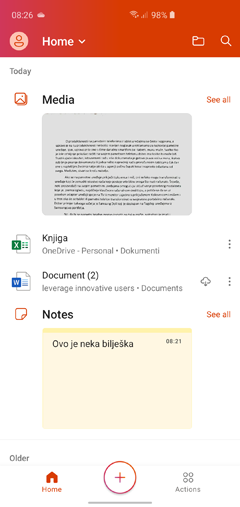Početni zaslon središnje je mjesto od kuda se dolazi do nedavno pregledavanih dokumenata, ali i od kuda se pokreću ugrađene mogućnosti