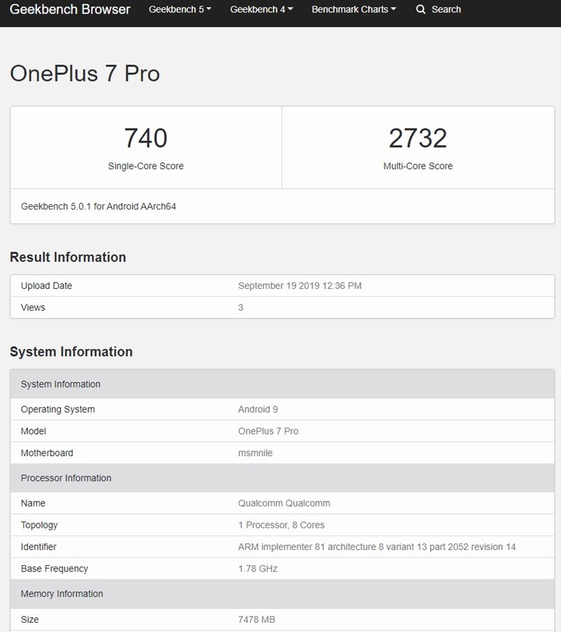 Geekbench 5 - OnePlus 7 Pro