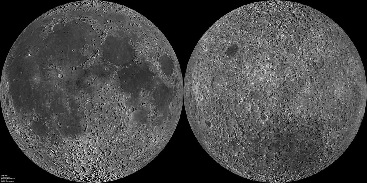Ovaj dvostrani mozaik s NASA-inog Lunar Reconnaissance Orbitera prikazuje bližu (lijevo) i daleku (desno) stranu Mjeseca 📷 NASA / GSFC / Arizona State University